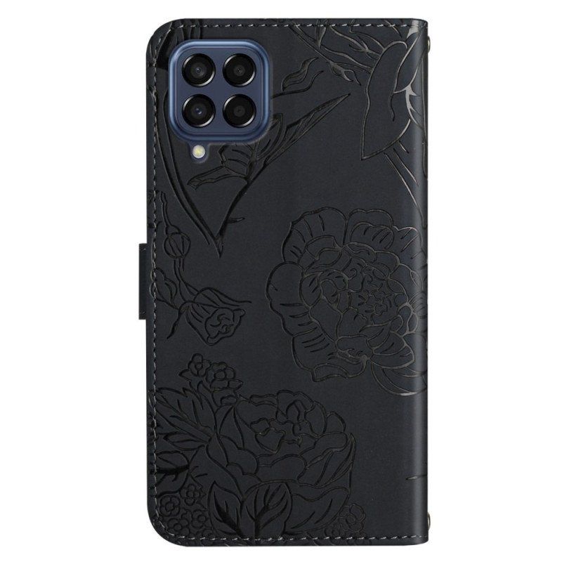 Etui Folio do Samsung Galaxy M33 5G Dyskretne Motyle I Smycz