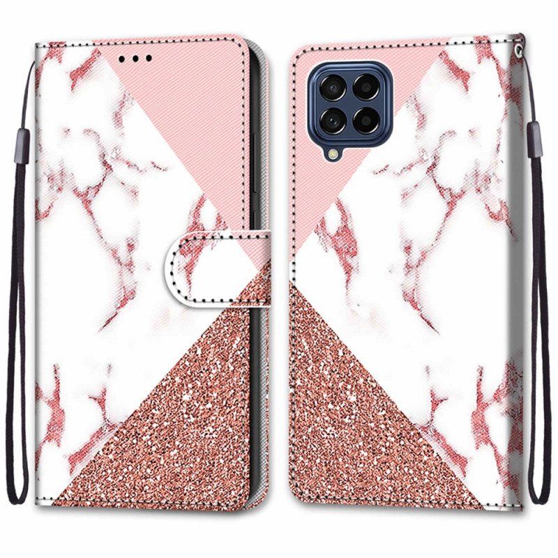 Etui Folio do Samsung Galaxy M53 5G Trójkąt Z Marmuru I Brokatu