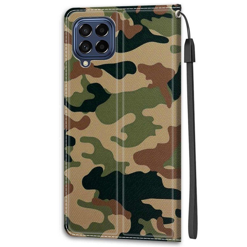 Etui Folio do Samsung Galaxy M53 5G z Łańcuch Kamuflaż W Paski