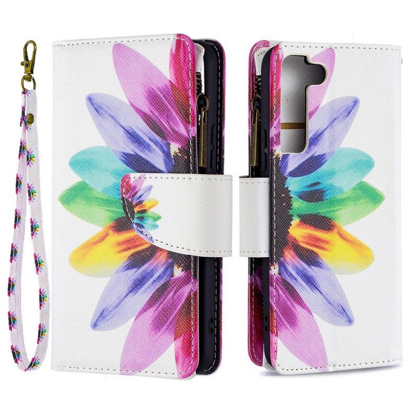 Etui Folio do Samsung Galaxy S22 5G Kieszonka Zapinana Na Zamek W Kwiaty