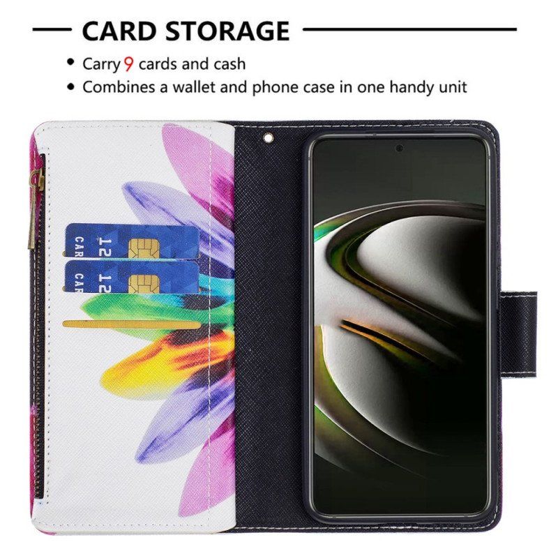 Etui Folio do Samsung Galaxy S22 5G Kieszonka Zapinana Na Zamek W Kwiaty