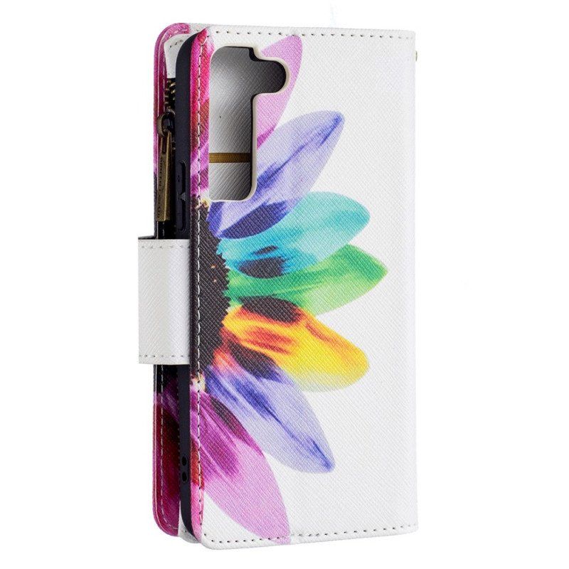 Etui Folio do Samsung Galaxy S22 5G Kieszonka Zapinana Na Zamek W Kwiaty