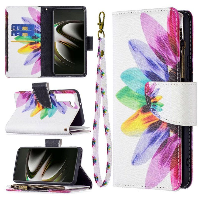 Etui Folio do Samsung Galaxy S22 5G Kieszonka Zapinana Na Zamek W Kwiaty