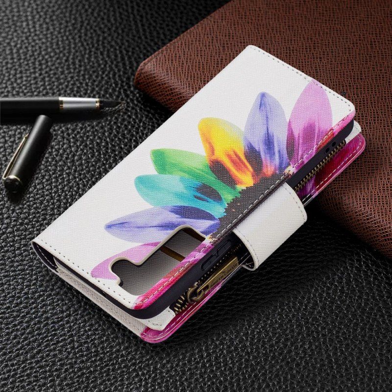 Etui Folio do Samsung Galaxy S22 5G Kieszonka Zapinana Na Zamek W Kwiaty