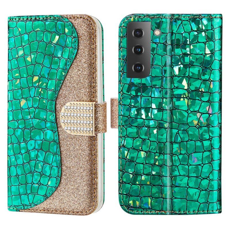 Etui Folio do Samsung Galaxy S22 5G Krokodyle Diamenty