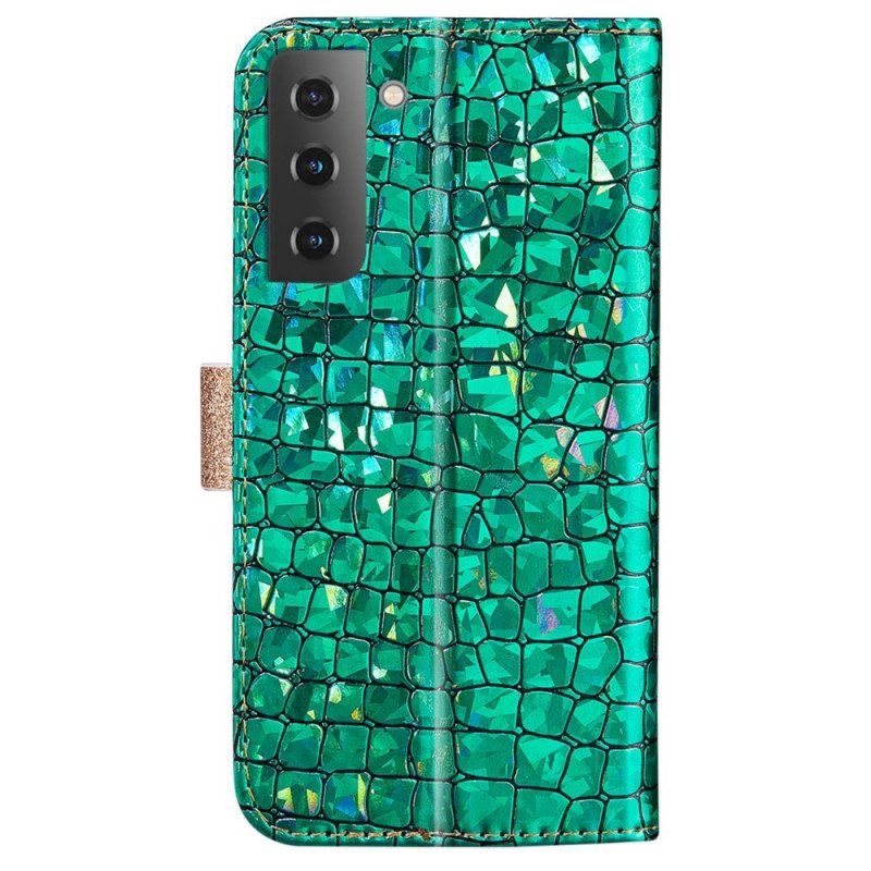 Etui Folio do Samsung Galaxy S22 5G Krokodyle Diamenty