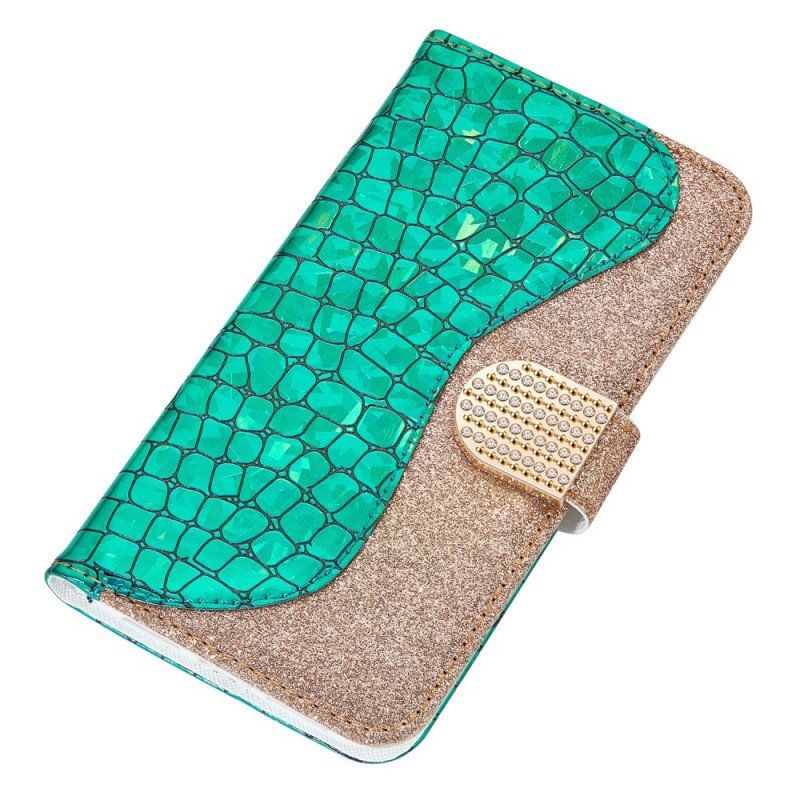 Etui Folio do Samsung Galaxy S22 5G Krokodyle Diamenty