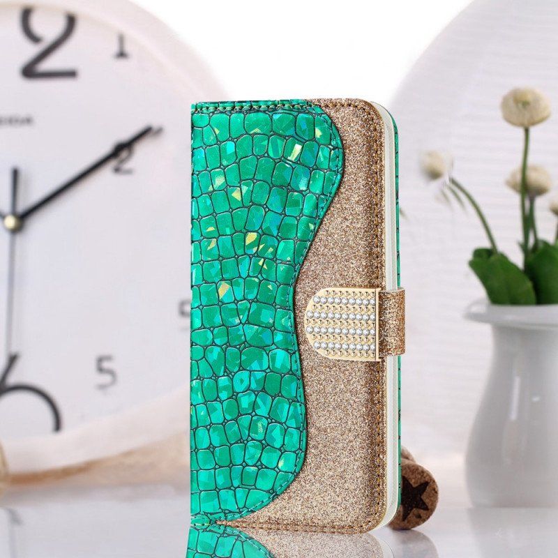 Etui Folio do Samsung Galaxy S22 5G Krokodyle Diamenty