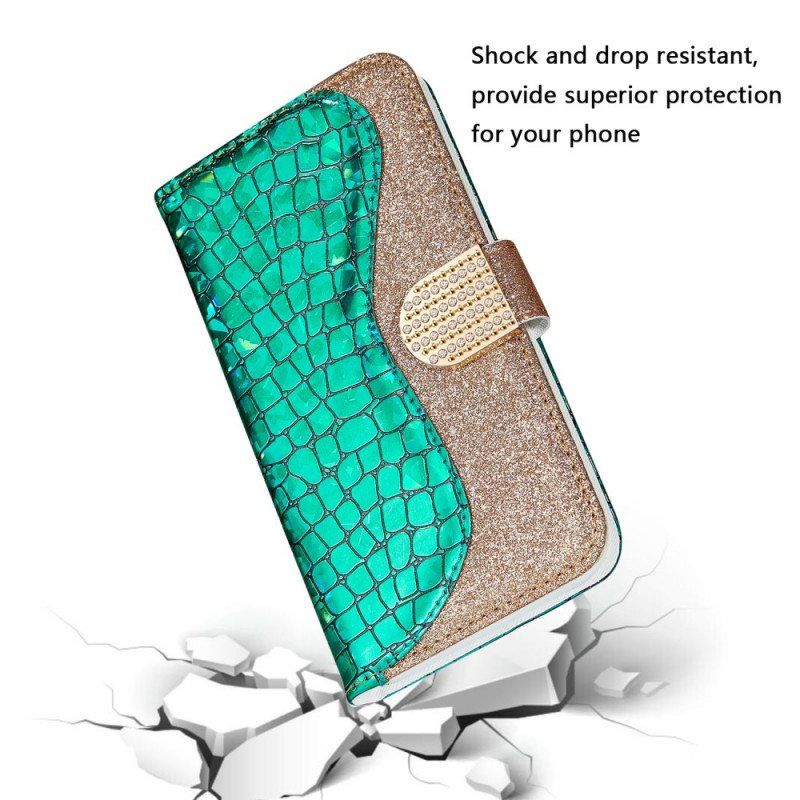 Etui Folio do Samsung Galaxy S22 5G Krokodyle Diamenty