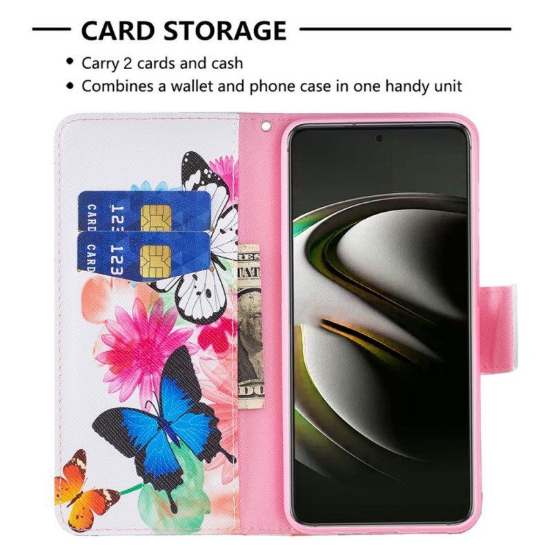 Etui Folio do Samsung Galaxy S22 5G Malowane Motyle I Kwiaty