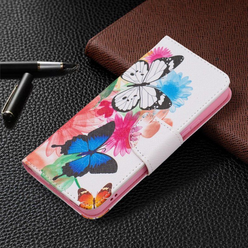 Etui Folio do Samsung Galaxy S22 5G Malowane Motyle I Kwiaty