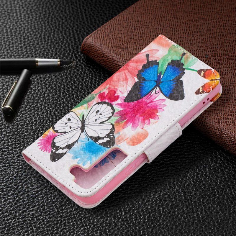 Etui Folio do Samsung Galaxy S22 5G Malowane Motyle I Kwiaty