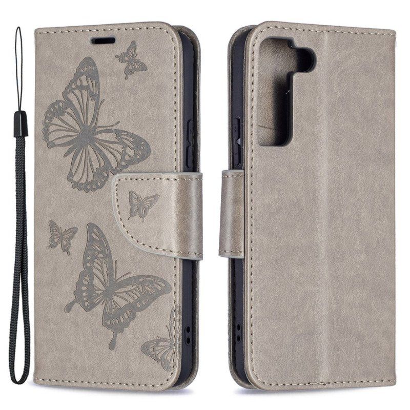 Etui Folio do Samsung Galaxy S22 5G Motyle W Locie Z Smyczą