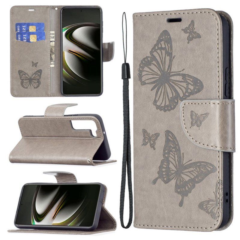 Etui Folio do Samsung Galaxy S22 5G Motyle W Locie Z Smyczą