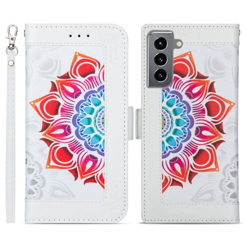 Etui Folio do Samsung Galaxy S22 5G z Łańcuch Dekoracja Mandali Na Ramiączkach