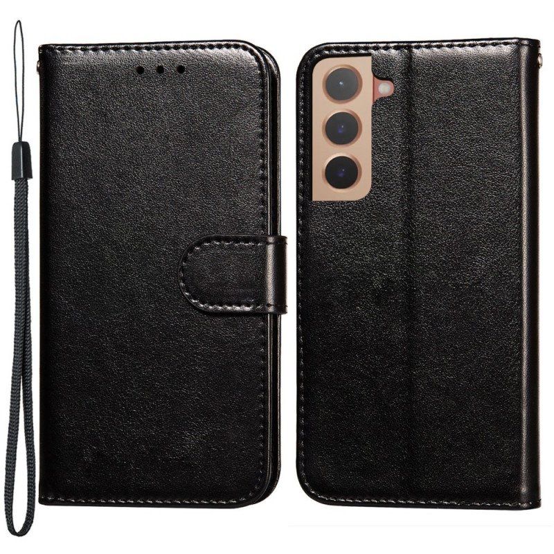 Etui Folio do Samsung Galaxy S22 5G z Łańcuch Pasek W Jednolitym Kolorze