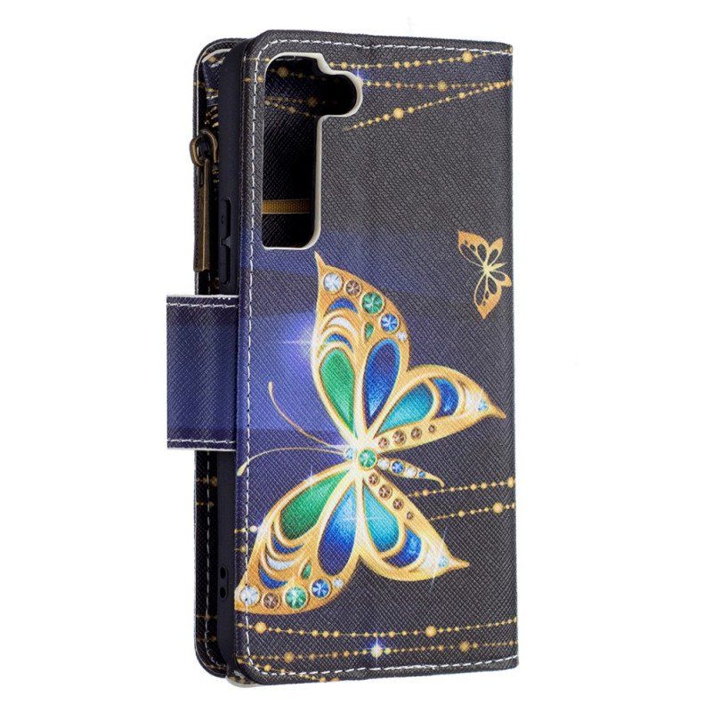 Etui Folio do Samsung Galaxy S22 5G Zapinana Na Zamek Kieszeń W Motyle