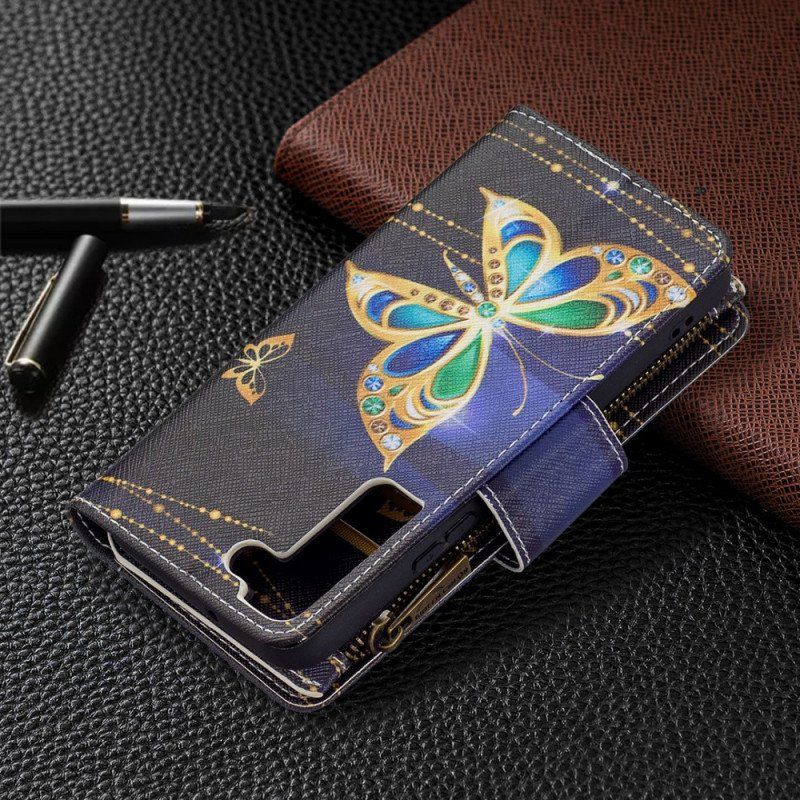 Etui Folio do Samsung Galaxy S22 5G Zapinana Na Zamek Kieszeń W Motyle