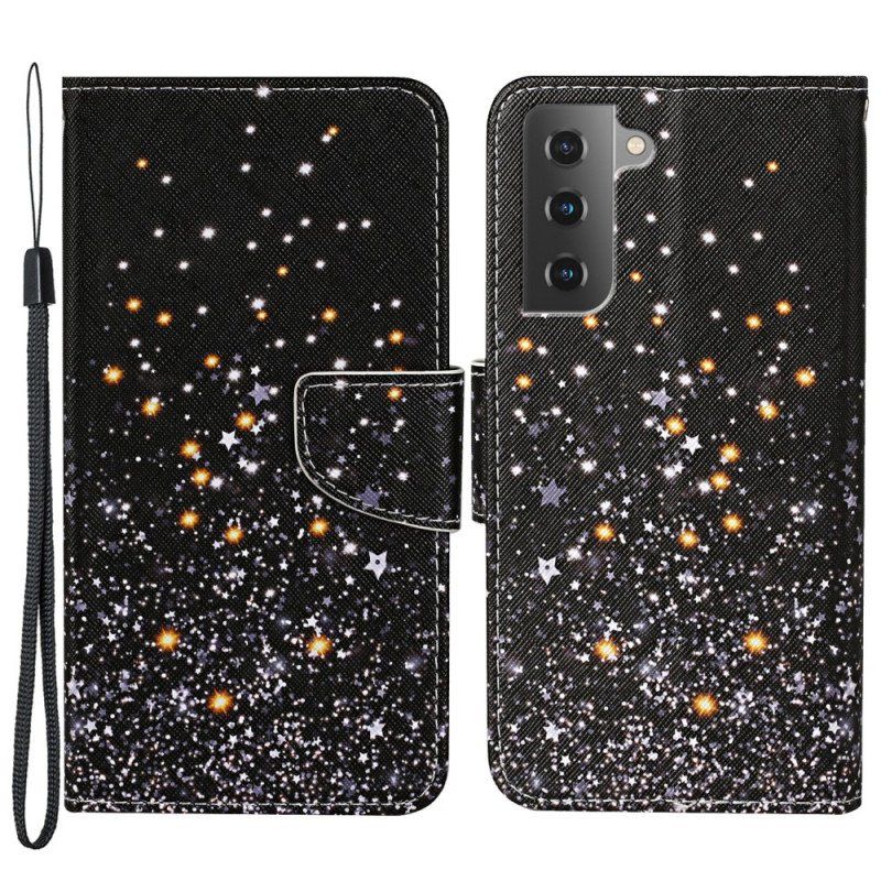 Etui Folio do Samsung Galaxy S22 Plus 5G Gwiazdy I Cekiny Ze Smyczą