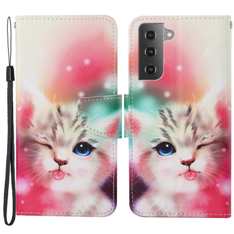 Etui Folio do Samsung Galaxy S22 Plus 5G Królewski Kot Ze Smyczą