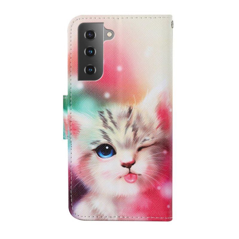 Etui Folio do Samsung Galaxy S22 Plus 5G Królewski Kot Ze Smyczą