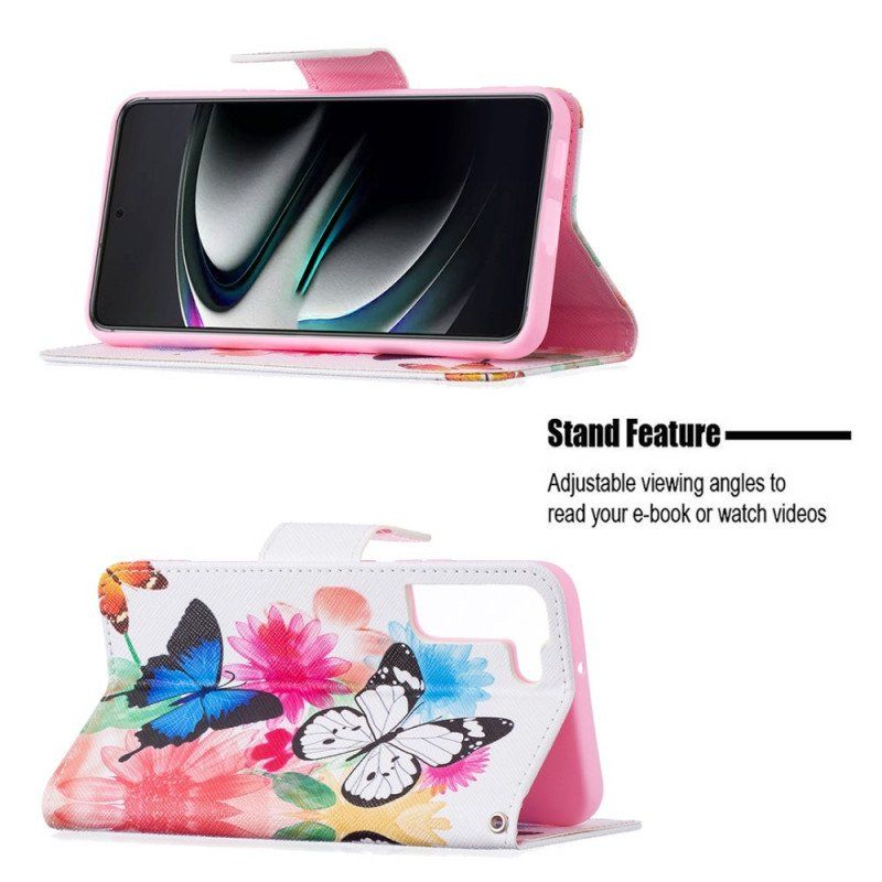 Etui Folio do Samsung Galaxy S22 Plus 5G Malowane Motyle I Kwiaty