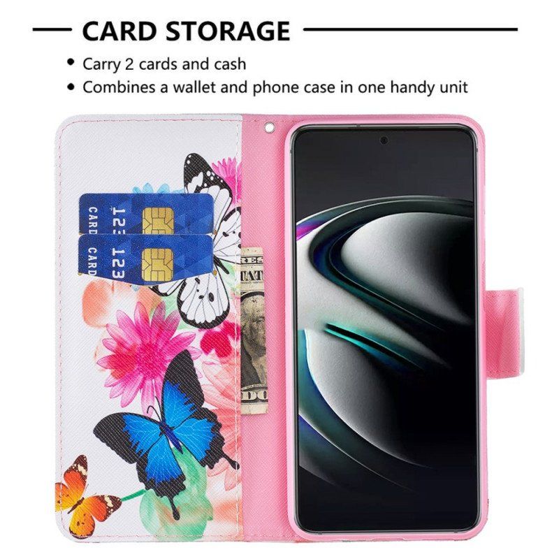 Etui Folio do Samsung Galaxy S22 Plus 5G Malowane Motyle I Kwiaty