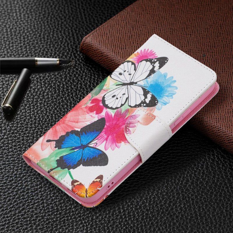 Etui Folio do Samsung Galaxy S22 Plus 5G Malowane Motyle I Kwiaty