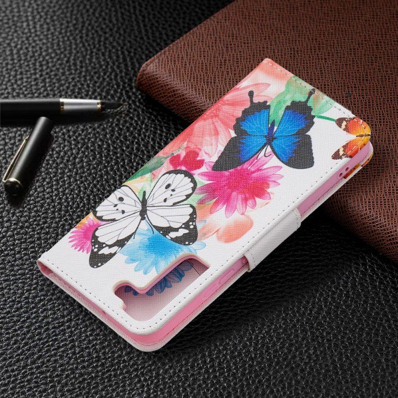 Etui Folio do Samsung Galaxy S22 Plus 5G Malowane Motyle I Kwiaty