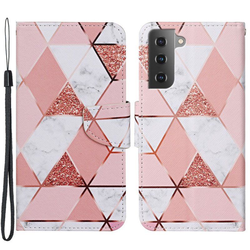 Etui Folio do Samsung Galaxy S22 Plus 5G Marmur I Cekiny Z Paskiem