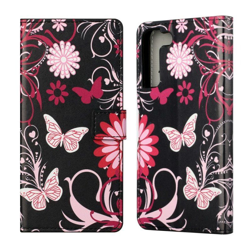 Etui Folio do Samsung Galaxy S22 Plus 5G Motyle I Kwiaty