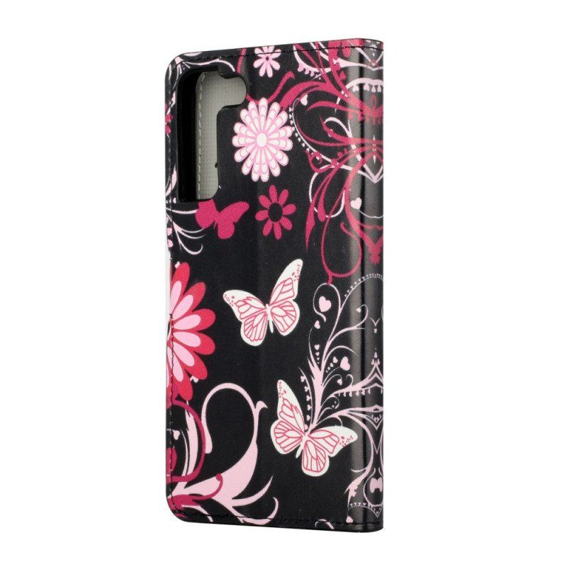 Etui Folio do Samsung Galaxy S22 Plus 5G Motyle I Kwiaty