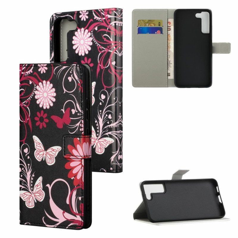 Etui Folio do Samsung Galaxy S22 Plus 5G Motyle I Kwiaty