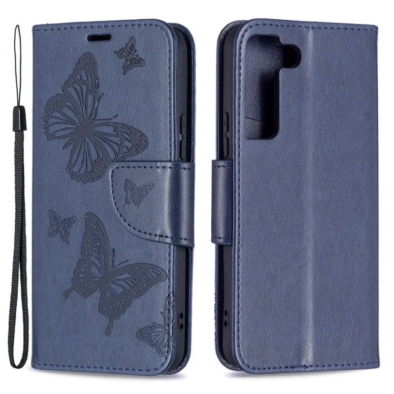 Etui Folio do Samsung Galaxy S22 Plus 5G Motyle W Locie Z Smyczą