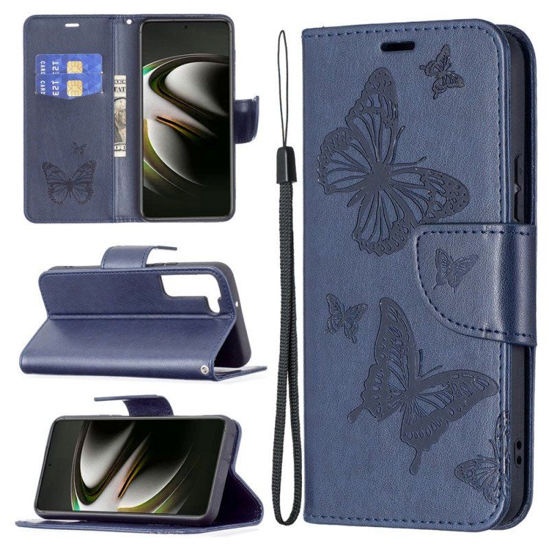 Etui Folio do Samsung Galaxy S22 Plus 5G Motyle W Locie Z Smyczą