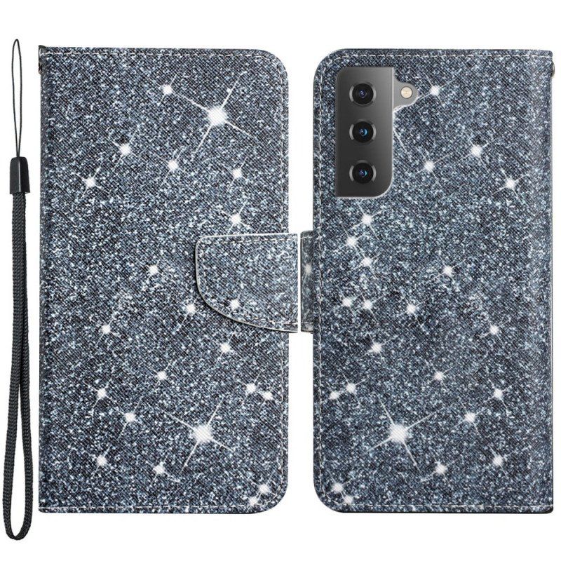 Etui Folio do Samsung Galaxy S22 Plus 5G z Łańcuch Cekiny Na Ramiączkach