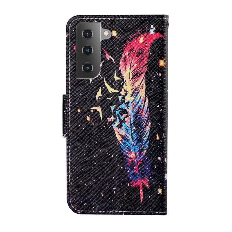 Etui Folio do Samsung Galaxy S22 Plus 5G z Łańcuch Kolorowe Piórko Z Paskiem