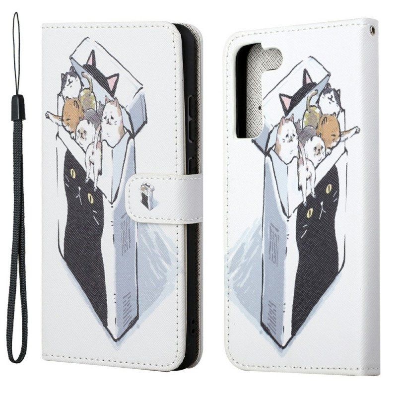 Etui Folio do Samsung Galaxy S22 Plus 5G z Łańcuch Koty Dostawcze Ze Stringami