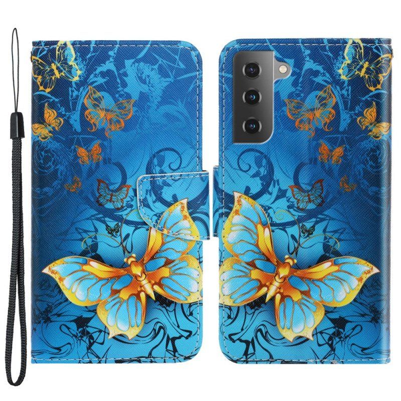 Etui Folio do Samsung Galaxy S22 Plus 5G z Łańcuch Motyle Wariacje Paska