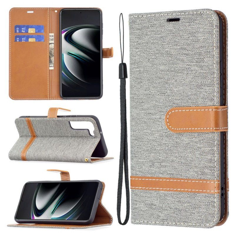 Etui Folio do Samsung Galaxy S22 Plus 5G z Łańcuch Pasek Z Efektem Tkaniny I Skóry