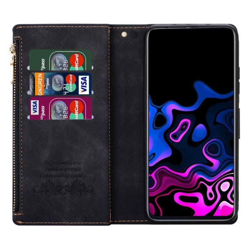 Etui Folio do Samsung Galaxy S22 Ultra 5G Dwukolorowa. Zapinana Na Zamek Kieszeń Z Grafiką