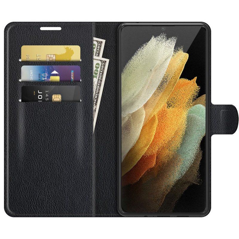 Etui Folio do Samsung Galaxy S22 Ultra 5G Klasyczny Efekt Skóry Liczi