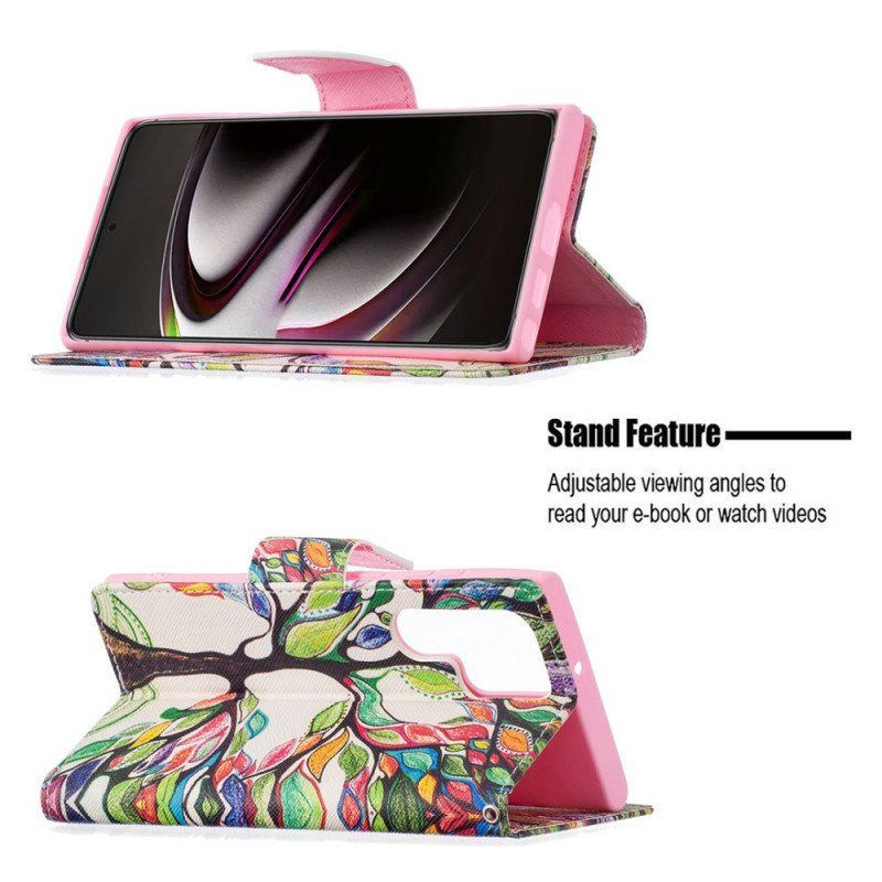 Etui Folio do Samsung Galaxy S22 Ultra 5G Kolorowe Drzewo