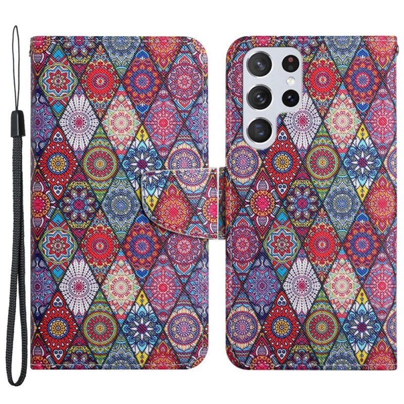 Etui Folio do Samsung Galaxy S22 Ultra 5G Kolorowy Wzór Gobelinu