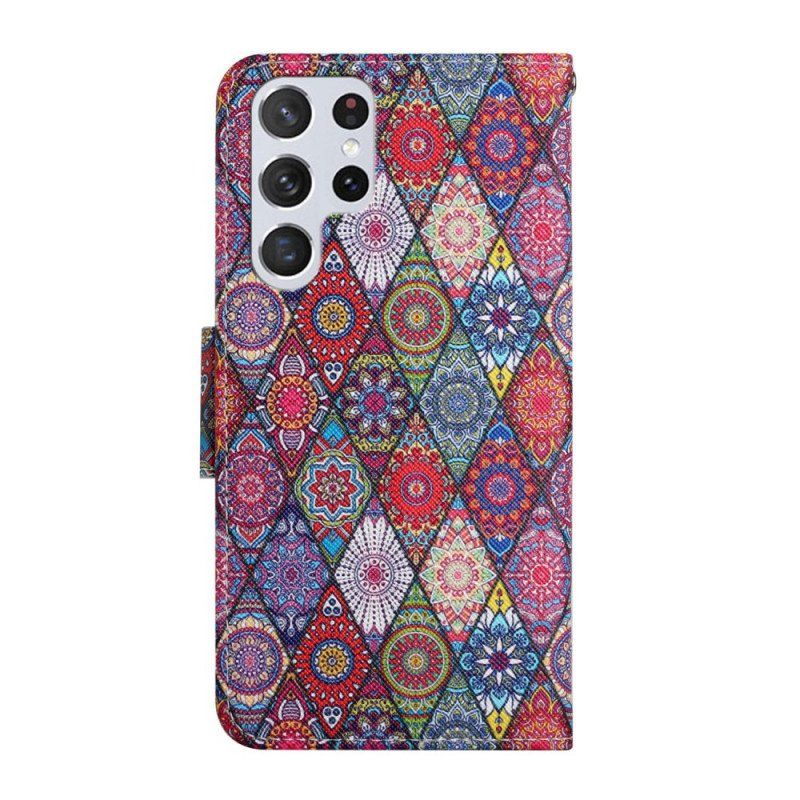 Etui Folio do Samsung Galaxy S22 Ultra 5G Kolorowy Wzór Gobelinu