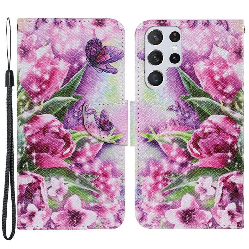 Etui Folio do Samsung Galaxy S22 Ultra 5G Motyle I Tulipany