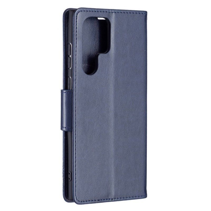 Etui Folio do Samsung Galaxy S22 Ultra 5G Motyle W Locie Z Smyczą