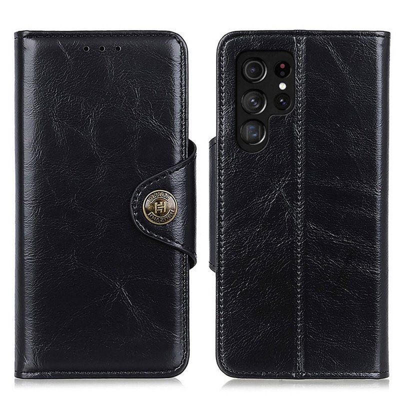 Etui Folio do Samsung Galaxy S22 Ultra 5G Patentowy Guzik Z Imitacji Skóry Khazneh