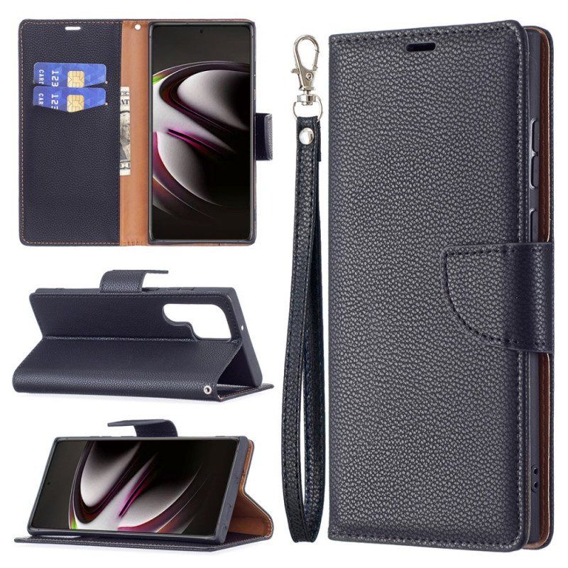 Etui Folio do Samsung Galaxy S22 Ultra 5G Skórzany Futerał Liczi Rabat Ukośne