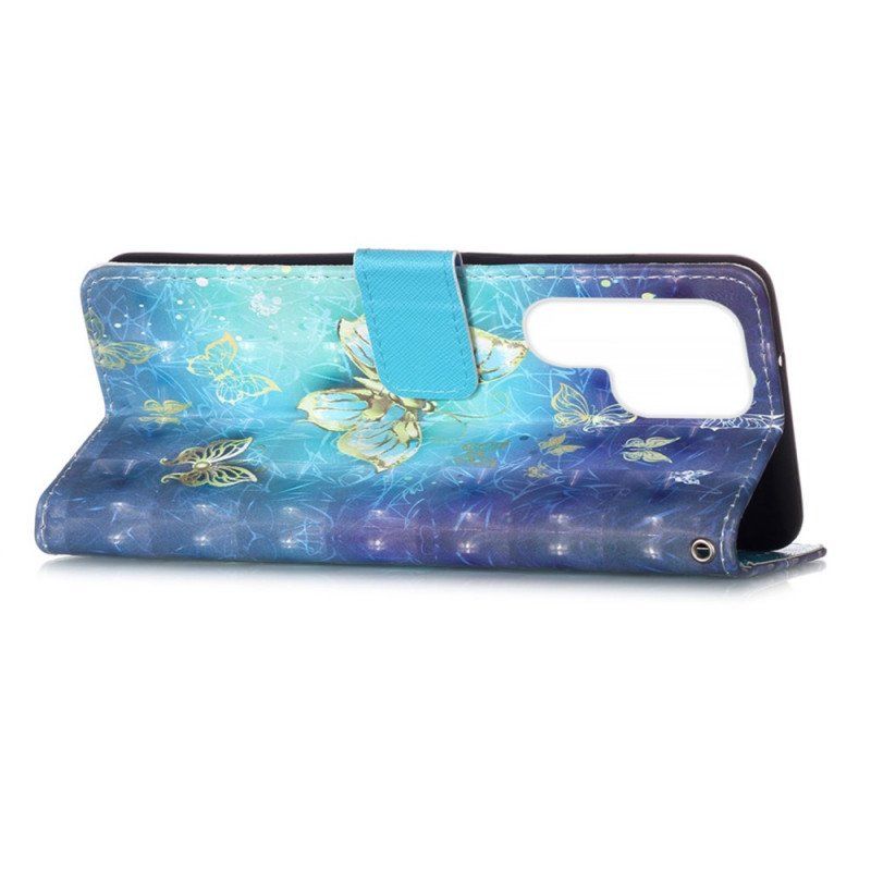 Etui Folio do Samsung Galaxy S22 Ultra 5G Smycz Złote Motyle